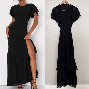 Celebrate Charm Black Tiered Cutout Maxi Dress